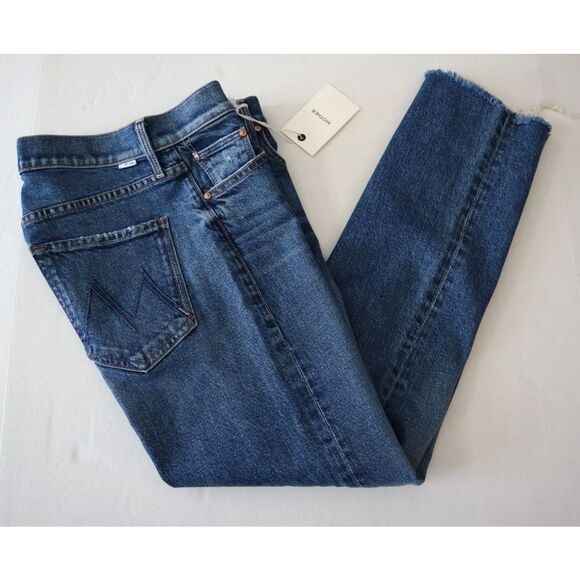 Mother 10644-1422 WMN Sz 25 Blue The Mid Rise Rider Ankle Fray Denim Jeans - Picture 11 of 15